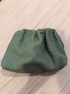 Anthropologie Woven Sage Green/Turquoise Blue Gathered Wristlet Clutch